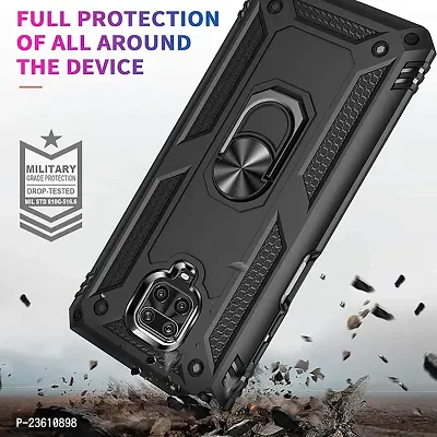AEMA? Xiaomi Redmi Note 9 Pro Luxury Dual Layer Hybrid Shockproof Armor Defender Case with 360 Degree Metal Rotating Finger Ring Holder Kickstand for (Black)-thumb3