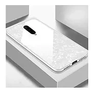 Coverskart Luxurious Marble Pattern Bling Shell Back Glass Case Cover with Soft TPU Bumper for Poco X2 (White)-thumb1