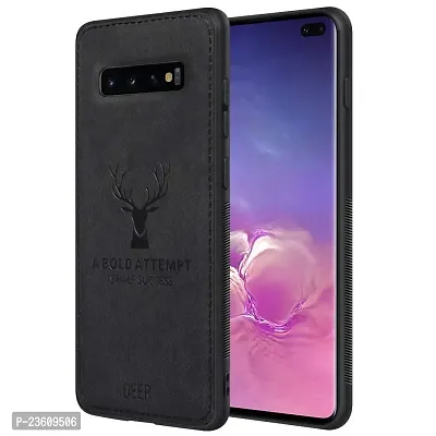 Coverskart (TM) Deer Cloth Canvas Texture Fabric Leather Case for Samsung Galaxy S10 (Black)