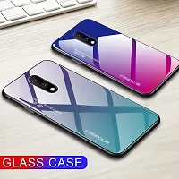 AEMA (TM) Colourful Toughened Glass Back Case with Shockproof TPU Rubber Bumper Back Cover for (One Plus 7/1+7, SkyBlue - Purple)-thumb4