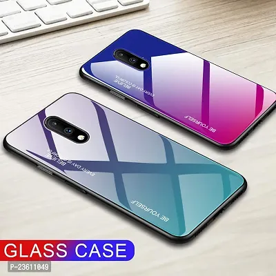 AEMA (TM) Colourful Toughened Glass Back Case with Shockproof TPU Rubber Bumper Back Cover for (One Plus 7/1+7, SkyBlue - Purple)-thumb5