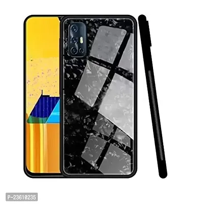 Coverskart Back Cover for Mi 10 Marble Cover Case, Marble Pattern Anti Scratch Toughened Glass Back Case with Electroplated TPU Bumper Back Case (Black)