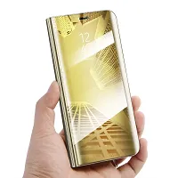 Mirror Flip Cover Semi Clear View Smart Cover Phone S-View Clear, Kickstand FLIP Case for Samsung Galaxy A6 Gold-thumb1