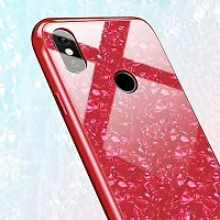 AEMA (TM) Marbel Series Glass Back Case with Shockproof Scratch-Resistant  TPU Soft Siicone Bumper Cover for Xiaomi Note 7 / Note 7pro, (Red)-thumb1