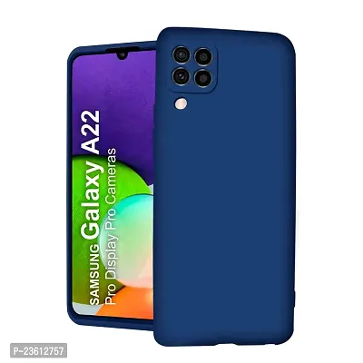 CoversKart Compatible with Samsung Galaxy A22 Ultra Slim Soft Silicone Back Cover | Inner Microfiber | CameraRtection Back Case (Blue)