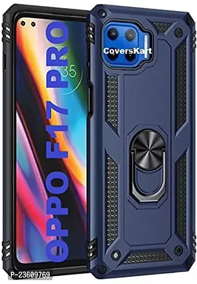 AEMA? for Oppo F17 Pro Luxury Dual Layer Hybrid Shockproof Armor Defender Case with 360 Degree Metal Rotating Finger Ring Holder Kickstand for Oppo F17 Pro, (Blue)