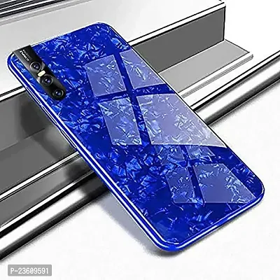 Coverskart Luxurious Marble Pattern Bling Shell Back Glass Case Cover with Soft TPU Bumper for Vivo V15pro, (Blue)-thumb2