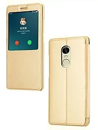 AEMA(TM) XIAOMI REDMI Note 4 Quick SVIEW Window Flip Leather Finish Textured Case Cover Gold-thumb2