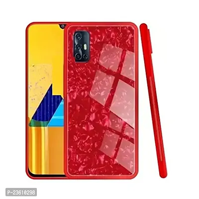 Coverskart Back Cover for Samsung A51 Marble Cover Case, Marble Pattern Anti Scratch Toughened Glass Back Case with Electroplated TPU Bumper Back Case (Red)-thumb0
