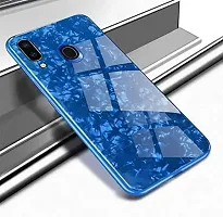 Coverskart Luxurious Marble Pattern Bling Shell Back Glass Case Cover with Soft TPU Bumper for Samsung Galaxy M20, (Blue)-thumb1