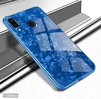 Coverskart Luxurious Marble Pattern Bling Shell Back Glass Case Cover with Soft TPU Bumper for Samsung Galaxy M20, (Blue)-thumb2