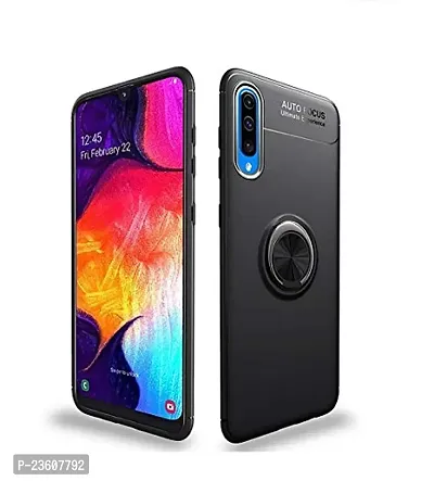 Coverskart? Shock Proof Sleek Rubberized AutoFocus with Beautiful Shockproof Ring Holder Stand Magnetic Aluminum Metal Case Cover Back Cover for Samsung Galaxy A50 (Black)-thumb0