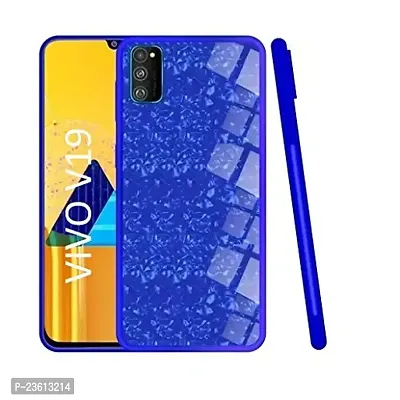 Coverskart Back Cover for VIVO V19 Marble Cover Case, Marble Pattern Anti Scratch Toughened Glass Back Case with Electroplated TPU Bumper Back Case (Blue)-thumb0