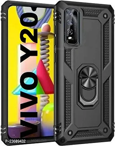 AEMA? for Vivo Y20 Luxury Dual Layer Hybrid Shockproof Armor Defender Case with 360 Degree Metal Rotating Finger Ring Holder Kickstand for Vivo Y20, (Black)