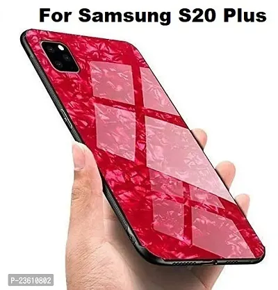 Coverskart for Samsung Galaxy S20 Plus Luxurious Marble Pattern Bling Shell Back Glass Case Cover with Soft TPU Bumper for Samsung Galaxy S20 Plus, (Red)-thumb2