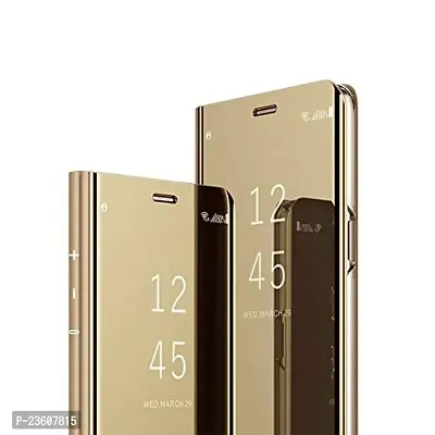 Mirror Flip Cover Semi Clear View Smart Cover Phone S-View Clear, Kickstand FLIP Case for Samsung Galaxy A6 Gold