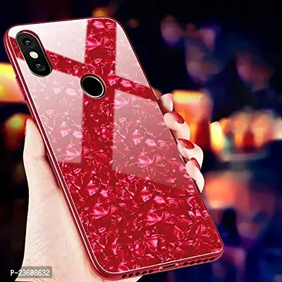 Coverskart Luxurious Marble Pattern Bling Shell Back Glass Case Cover with Soft TPU Bumper for (Samsung M20, Red)-thumb3