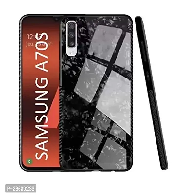 Coverskart Back Cover for Samsung A70S Marble Cover Case, Marble Pattern Anti Scratch Toughened Glass Back Case with Electroplated TPU Bumper Back Case (Black)