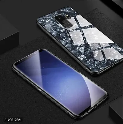 Coverskart Luxurious Marble Pattern Bling Shell Back Glass Case Cover with Soft TPU Bumper for Samsung Galaxy S9, (Black)-thumb2