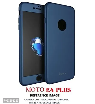 AEMA (TM) Original 100% 360 Degree Motorola E4 Plus Front Back Cover Case with Tempered Blue