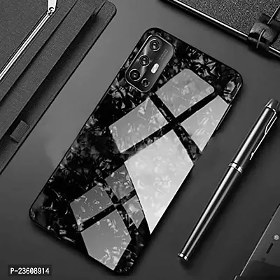 Coverskart Luxurious Marble Pattern Bling Shell Back Glass Case Cover with Soft TPU Bumper for Samsung Galaxy S20 Plus, (Black)-thumb0