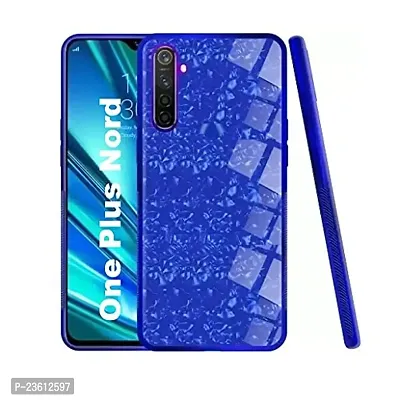 Coverskart for One Plus Nord, 1+ NORD Luxurious Marble Pattern Bling Shell Back Glass Case Cover with Soft TPU Bumper for One Plus Nord, (Blue)-thumb0