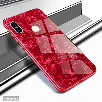 AEMA (TM) Marbel Series Glass Back Case with Shockproof Scratch-Resistant  TPU Soft Siicone Bumper Cover for Xiaomi Note 7 / Note 7pro, (Red)