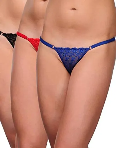 new eyes G String Women Thongs Panty Bow Lace Cheeky Thongs Underwear Set (Pack of 3)