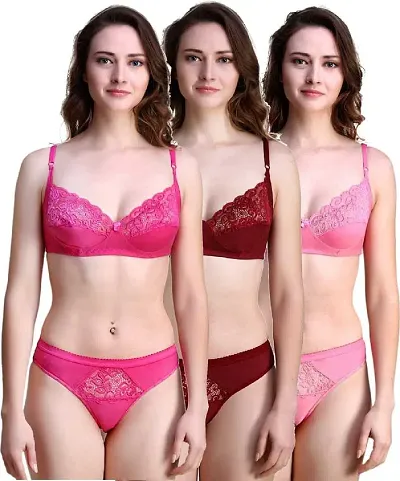 VASTANS Women's Non Padded and Non Wired Lingerie S-XXL (Medium, 3 Pink, Rani)