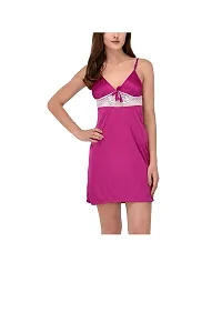 new blue eyes Women's Satin Solid Above Knee Nightdress With Robe (nbe0213_Purple_Free Size)-thumb2