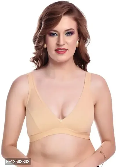 Stylish Beige Cotton Solid Bras For Women