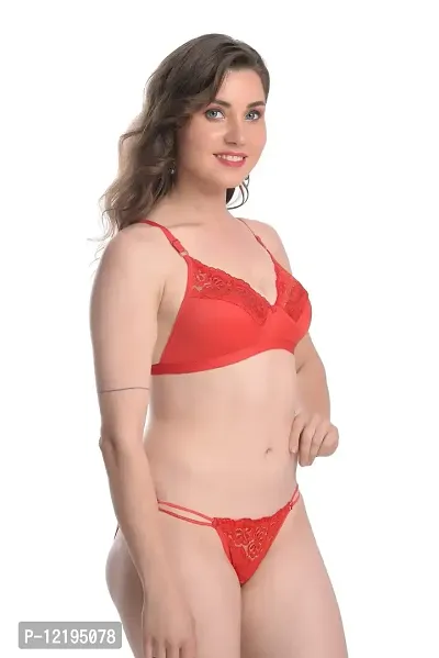 new blue eyes Women Lingerie Bra Panty Set Honeymoon Dress (32, RED)-thumb2