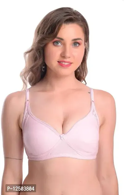 Stylish Pink Cotton Blend Solid Bras For Women