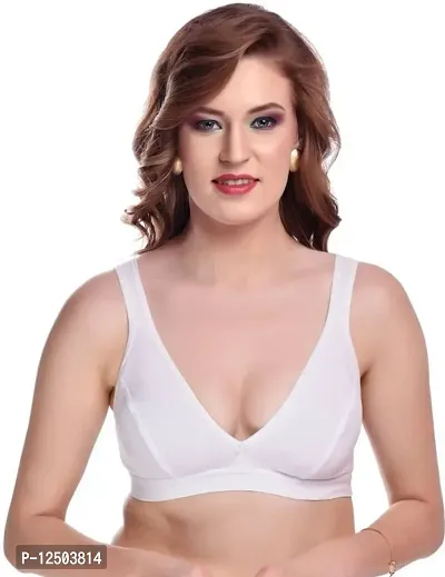 Stylish White Cotton Solid Bras For Women-thumb0