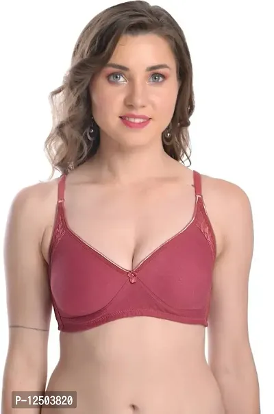 Stylish Maroon Cotton Blend Solid Bras For Women