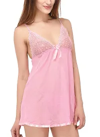 new blue eyes Women's Polyester Above Knee Nighty Dress with G String for Honeymoon (NBE0138, Pink, Free Size)-thumb2