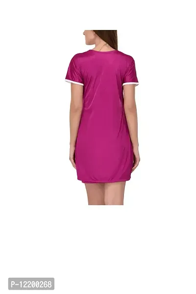 new blue eyes Women's Satin Solid Above Knee Nightdress With Robe (nbe0213_Purple_Free Size)-thumb2