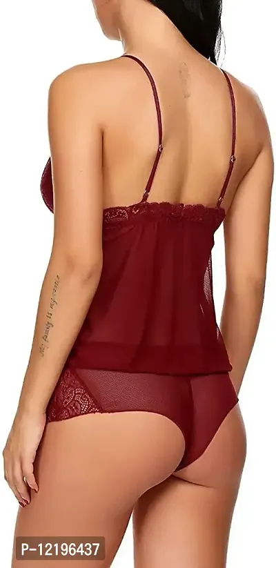 new blue eyes Women's Net Solid Mini Babydoll Lingerie (nbe01028-blue_maroon_Free Size)-thumb2