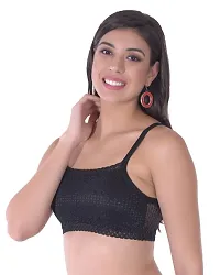 New Blue Eyes Women's Net Moulded Cups Wire Free Sports Bra Black & White-thumb3