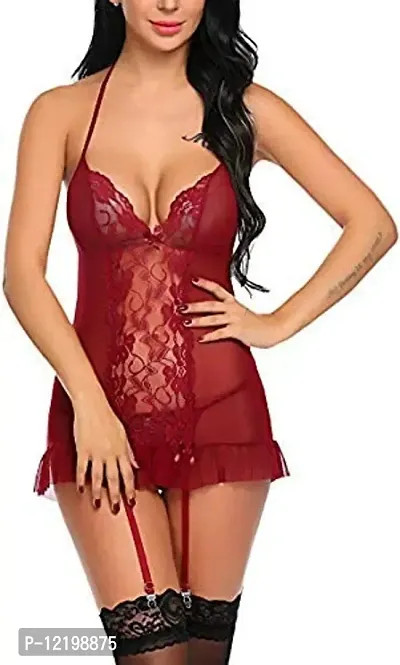 new blue eyes Babydoll Dress Nightwear with G String for Honeymoon its fit for 28 to 34 Red-thumb3