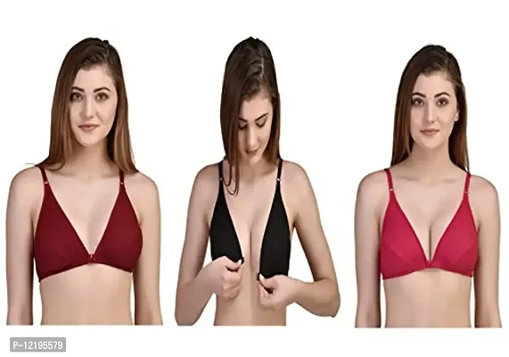 Women's Front Open Cotton Demi Bra Pack of 3, Multicolor (Size :- 30 to 40)