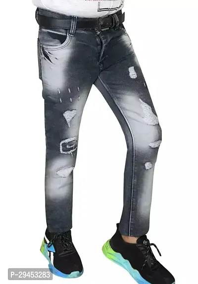 Stylish Grey Denim Solid Regular Fit Jeans For Boy-thumb0