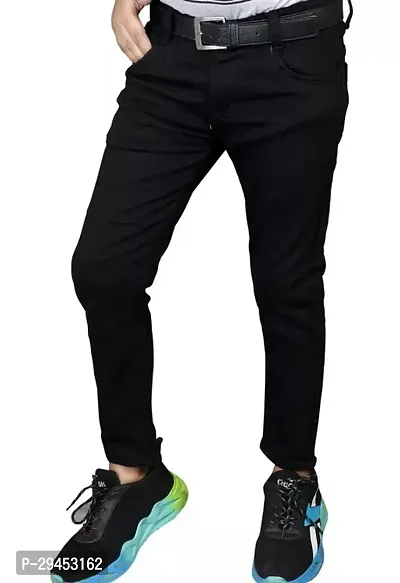 Stylish Black Denim Solid Regular Fit Jeans For Boy-thumb0