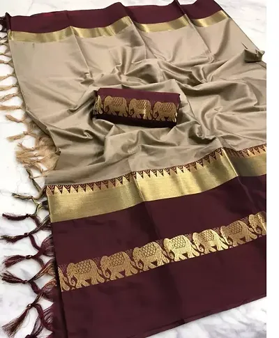 Glamorous Cotton Silk Saree with Blouse piece 