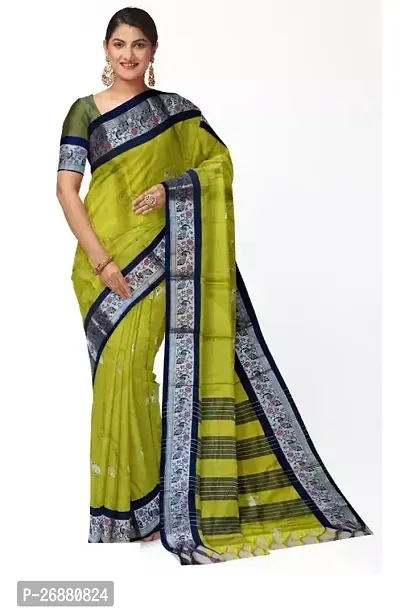 Stylish Green Cotton Silk Printed Saree With Blouse Piece For Women-thumb0