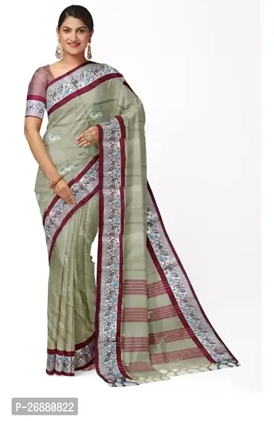 Stylish Green Cotton Silk Printed Saree With Blouse Piece For Women-thumb0