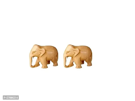 Stylish Sandalwood Handmade Down Trunk Elephant Showpiece- 2 Pieces-thumb0