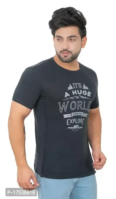 E-MAX Summer Casual Wear Pure Cotton Round Neck T-Shirts for Mens-1416-black-thumb4