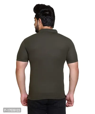 E-MAX Summer Casual Wear Breathable Fabric Half Sleeve Solid Polo T-Shirt for Men's-thumb2