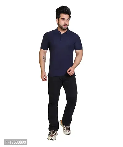 E-MAX Summer Casual Wear Breathable Fabric Half Sleeve Solid Polo T-Shirt for Men's-thumb5